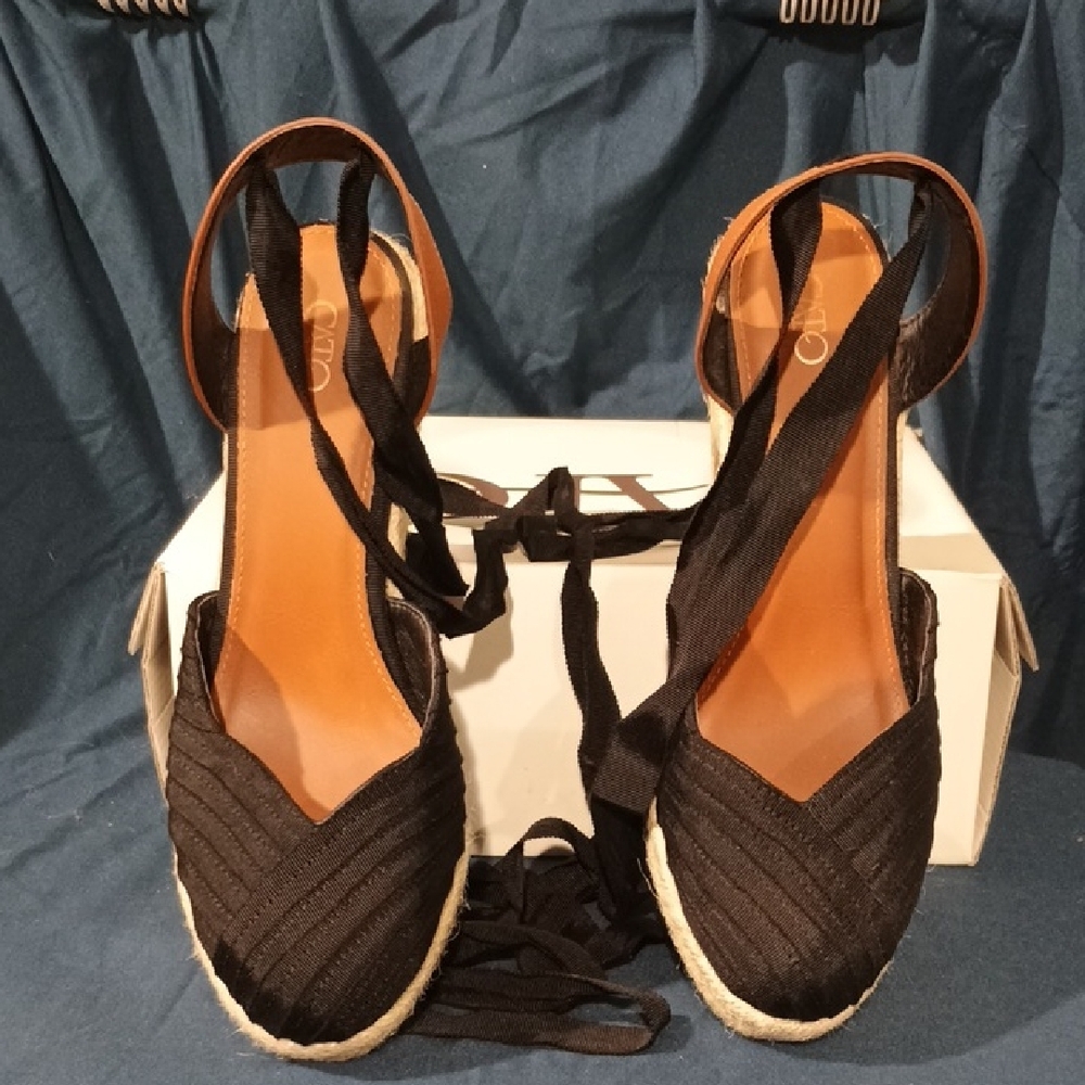 Cato Black Lace Up Espadrille Wedge Sandals